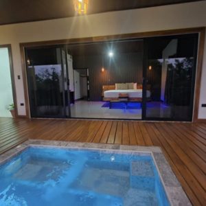 Luxury villa with volcano view and private jacuzzi.